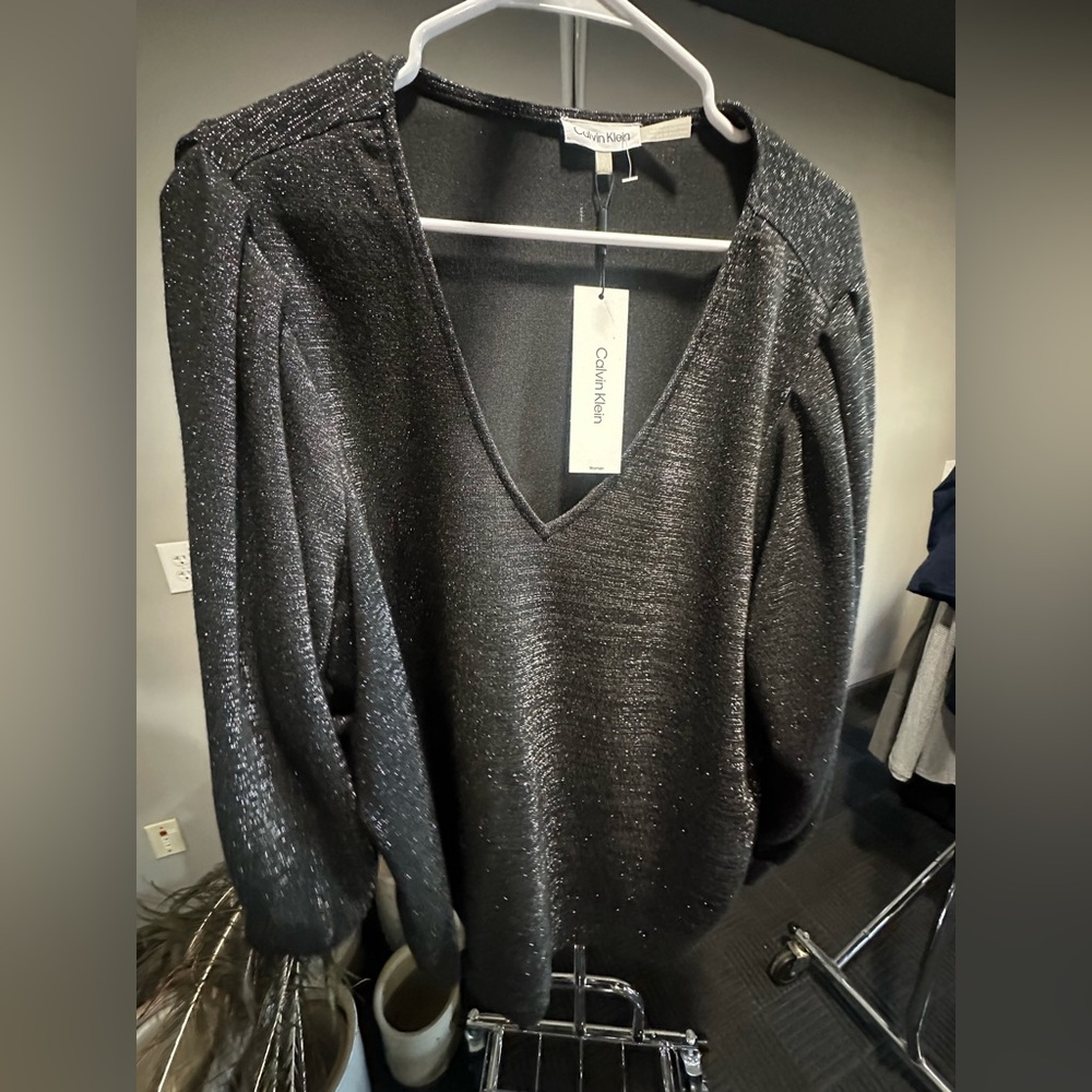 Calvin Klein Women's Shimmering Black V-Neck Sweater